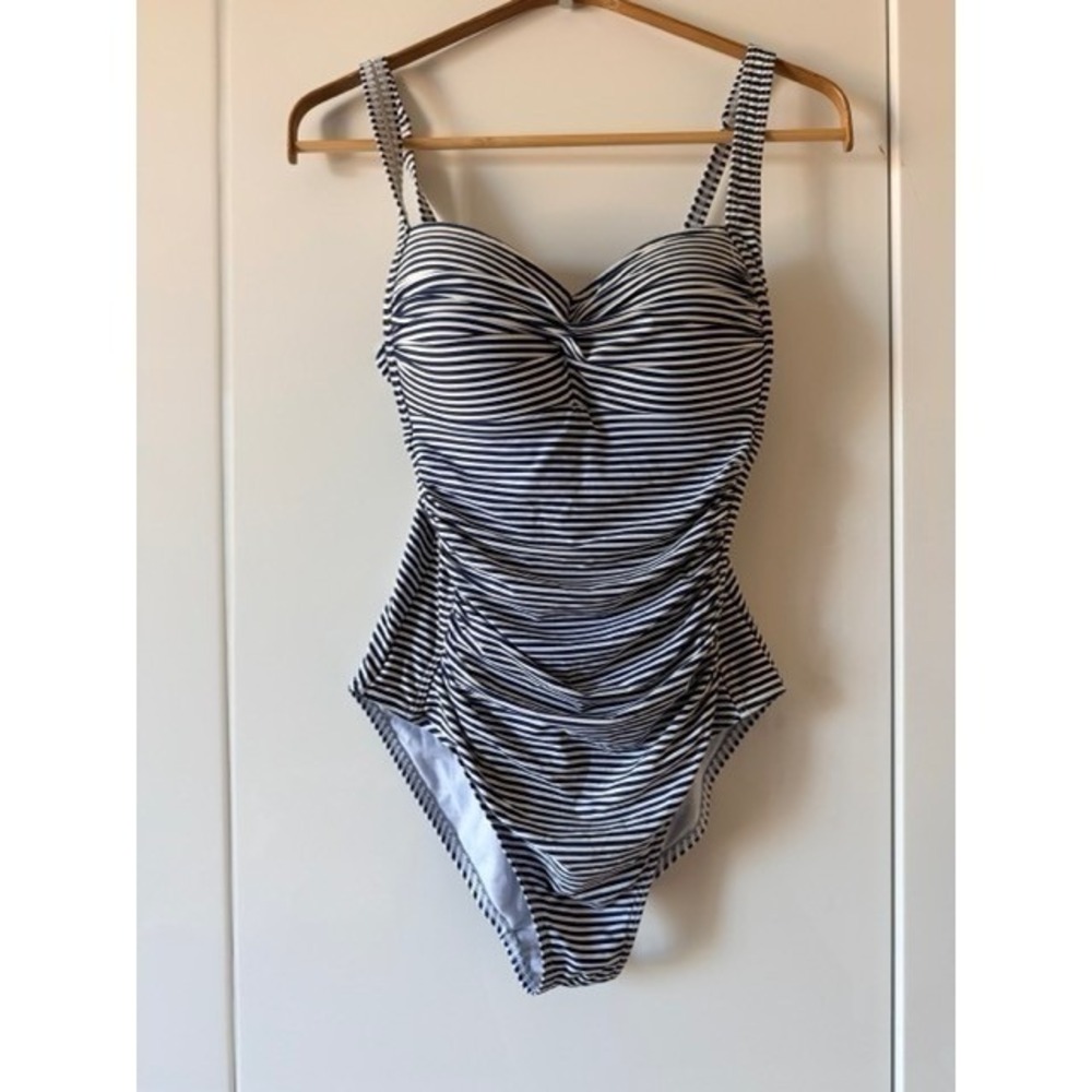 Bond-Eye Australia Navy White Striped One Piece Swimsuit Size 10 6 - Picture 1 of 9